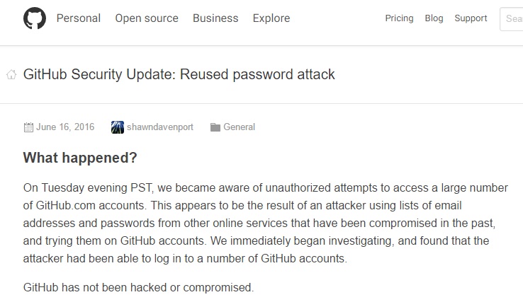 Il 16 giugno, gli amministratori di Github hanno registrato un’attività anomala sul sito. Qualcuno stava cercando di violare gli account degli utenti usando credenziali rubate da un altro sito. 