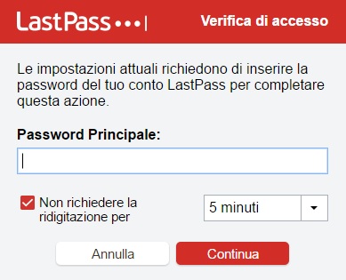 La master password consente di accedere a tutte le credenziali di accesso memorizzate. Scegliamone una particolarmente “forte”.