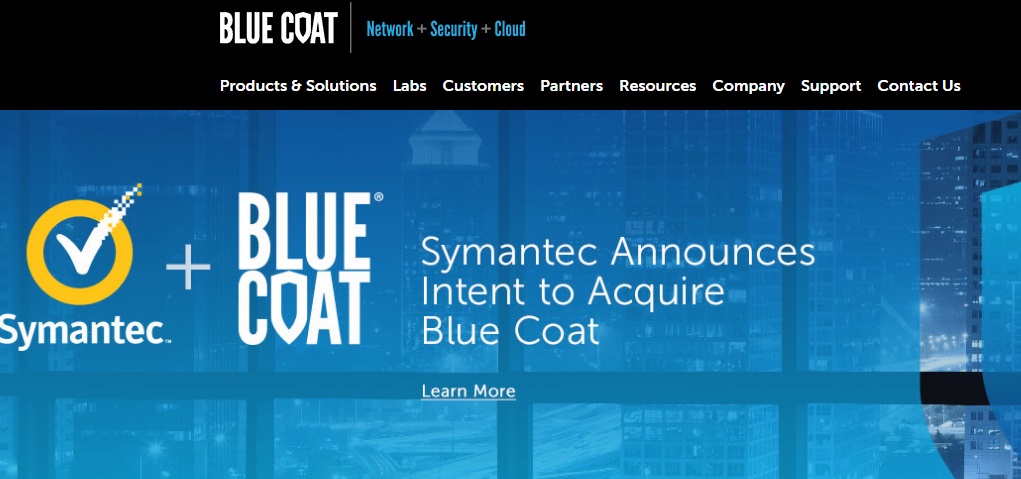 L’annuncio dell’accordo campeggia anche sull’home page del sito di Blue Coat