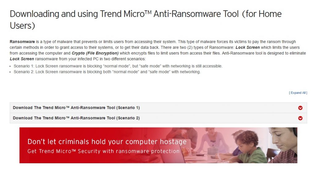 Se il ransomware si limita a bloccare il PC è possibile intervenire con i tool gratuiti di Trend Micro.